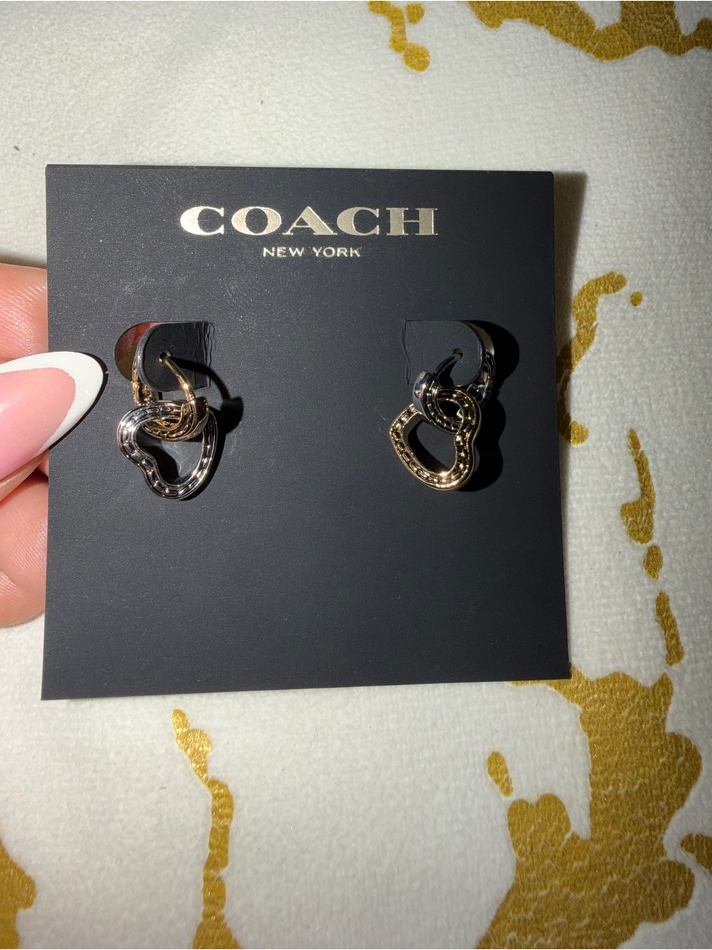 COACH Two-Tone Interlocking Heart Drop Earrings